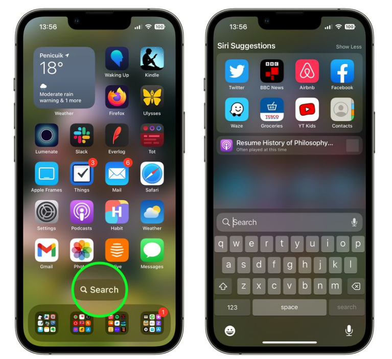 五营苹果手机维修分享升级到 iOS 16 后，如何删除主屏幕上的搜索按钮 